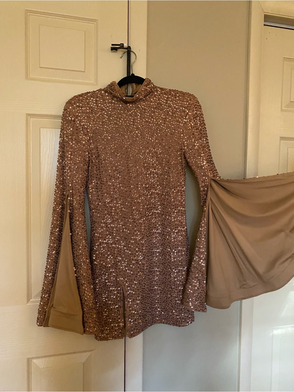 Michael Costello Nude Beige Sequin Top